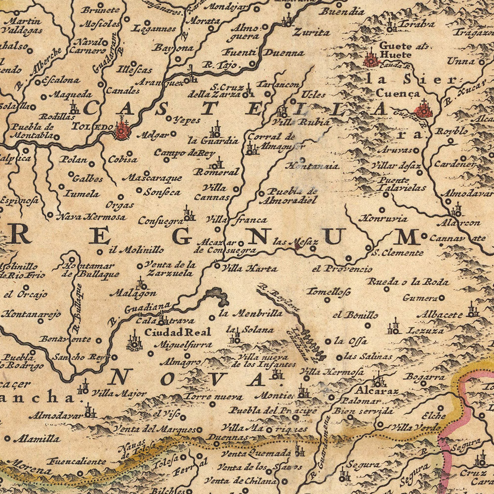 Old Map of the Kingdoms of Spain & Portugal by Visscher, 1690: Madrid, Lisbon, Barcelona, Gibraltar, Porto