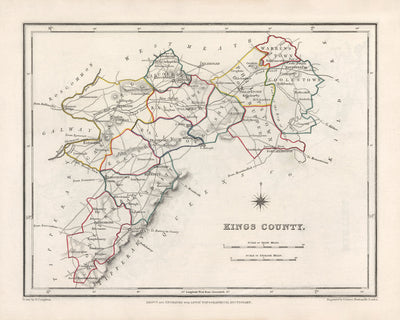 Old Map of County Offaly (King's) by Samuel Lewis, 1844: Tullamore, Birr, Banagher, Clara, Edenderry