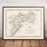 Mapa antiguo del condado de Offaly (King's) por Samuel Lewis, 1844: Tullamore, Birr, Banagher, Clara, Edenderry
