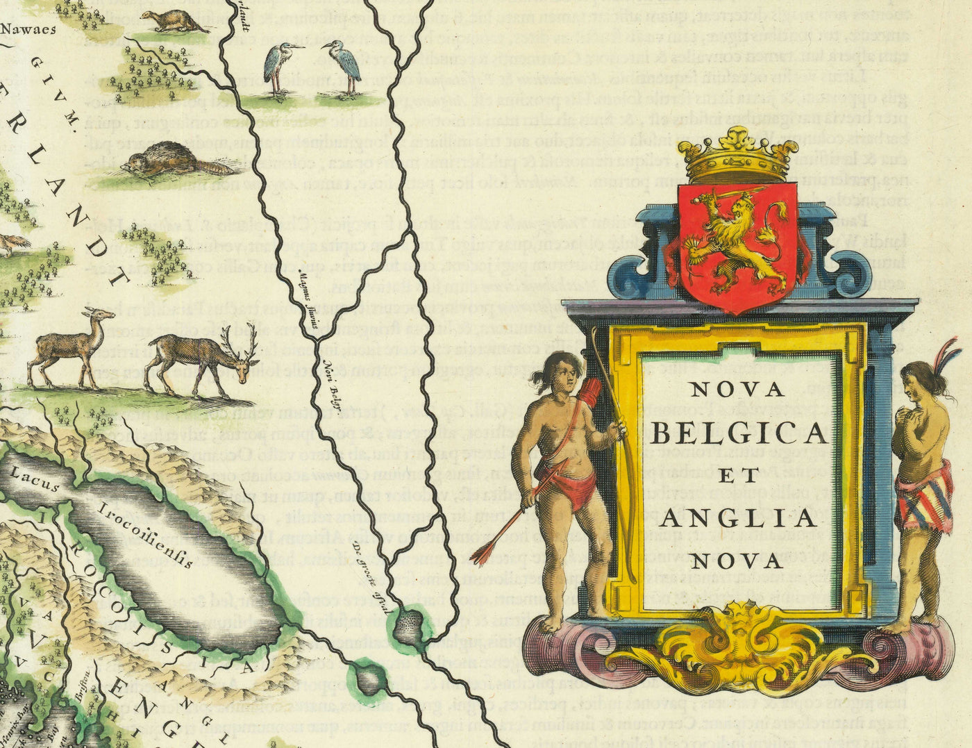 Mapa antiguo de Nueva Holanda y Nueva Inglaterra en 1640 por Willem Blaeu - Manhattan, Providence, Nueva York, Boston, Nueva Jersey