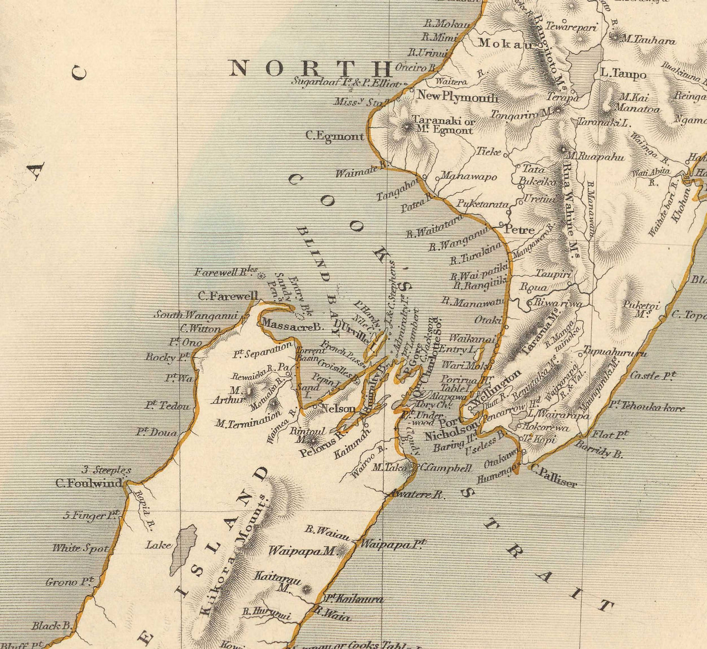 Ancienne carte de la Nouvelle-Zélande en 1851 par Tallis et Rapkin - Auckland, Tauranga, Christchurch, Wellington, New Plymouth