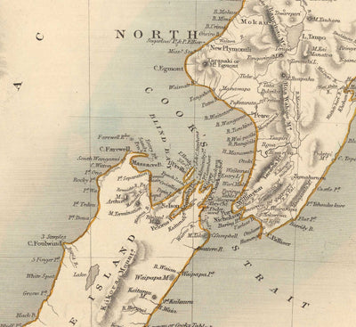 Ancienne carte de la Nouvelle-Zélande en 1851 par Tallis et Rapkin - Auckland, Tauranga, Christchurch, Wellington, New Plymouth