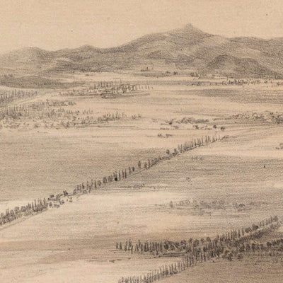 Old Birdseye Map of Mexico City by Decaen, 1862: Cathedral, Tacuba, Parks, Mountains, Plaza Mayor