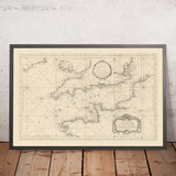 Old Naval Map of La Manche (English Channel) by Bellin, 1763: South Coast of England, Northern France, Isle of Wight, Channel Isles