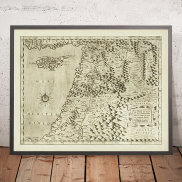 Mapa antiguo y raro de Tierra Santa de Forlani, 1566: Jerusalén, Damasco, Alepo, Mar Muerto, Chipre