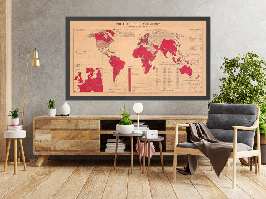 Old League of Nations World Map by Martin, 1927: Goode Homolosine Projection, Global Politics
