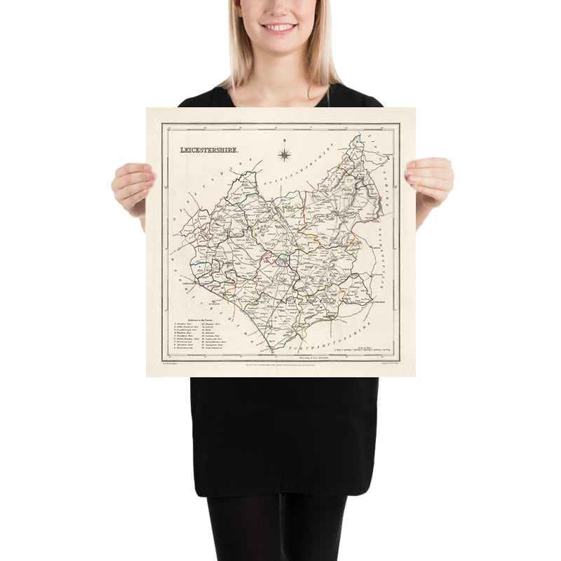 Alte Karte von Leicestershire von Samuel Lewis, 1844: Leicester, Melton Mowbray, Loughborough, Hinckley, Ashby-de-la-Zouch 