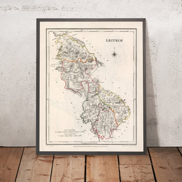Ancienne carte du comté de Leitrim par Samuel Lewis, 1844 : Carrick-on-Shannon, Manorhamilton, Drumshanbo, Dromahair, Lough Allen