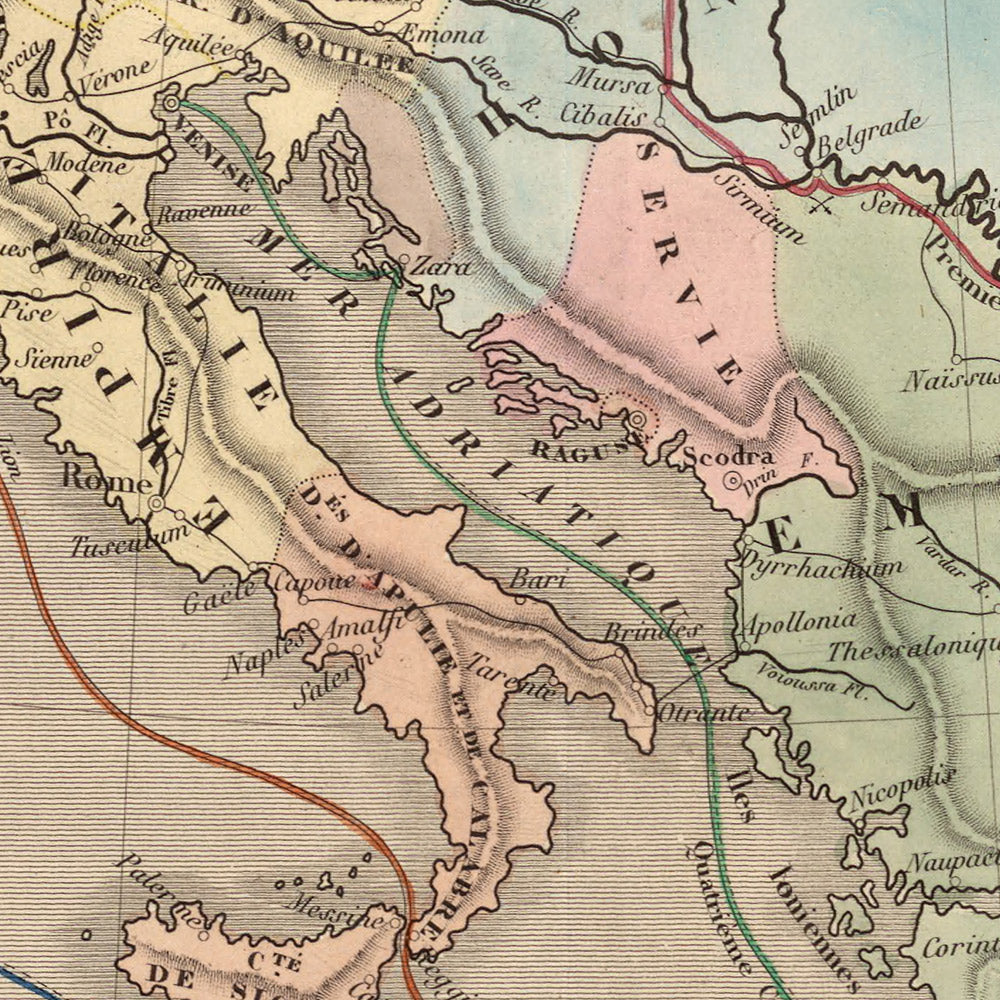 Ancienne carte des croisades en Europe et au Moyen-Orient, 1838 : itinéraires, Antioche, Jérusalem, Constantinople, Terre Sainte 