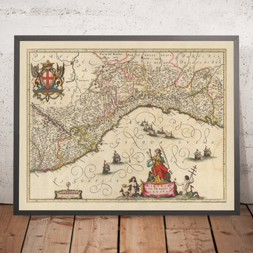 Ancienne carte de la Ligurie et de la République de Gênes par Visscher, 1690 : La Spezia, Nice, Turin, Sanremo, Parc Naturel des Alpes Maritimes