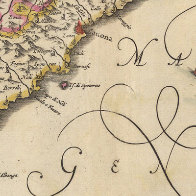 Ancienne carte de la Ligurie et de la République de Gênes par Visscher, 1690 : La Spezia, Nice, Turin, Sanremo, Parc Naturel des Alpes Maritimes