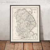 Alte Karte von Lincolnshire von Samuel Lewis, 1844: Boston, Grimsby, Spalding, Stamford, Louth 