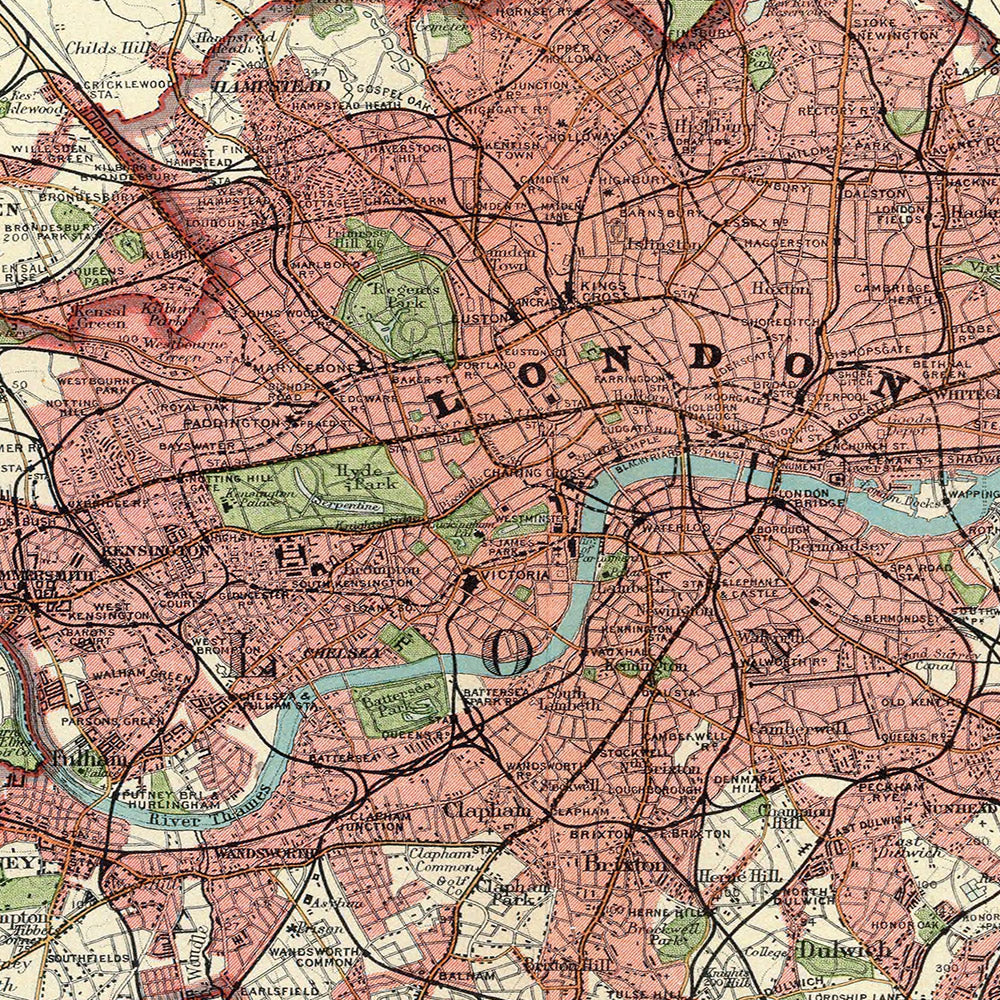 Alte Karte von Groß-London, 1922: Themse, Kleinmaßstab, Vororte 