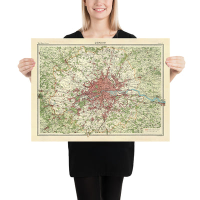 Alte Karte von Groß-London, 1922: Themse, Kleinmaßstab, Vororte 