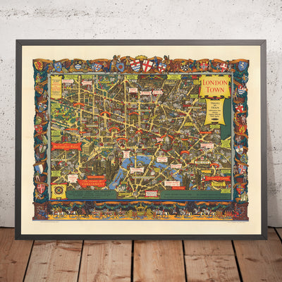 Alter bildlicher Stadtplan von London von British Railways & Kerry Lee, 1953: Tower of London, Parlament, Buckingham Palace, St. Paul's Cathedral 