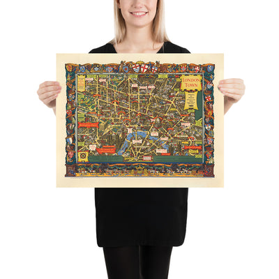 Alter bildlicher Stadtplan von London von British Railways & Kerry Lee, 1953: Tower of London, Parlament, Buckingham Palace, St. Paul's Cathedral 
