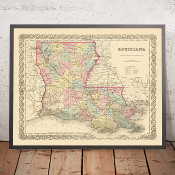 Mappa antica della Louisiana di J.H. Colton, 1855: New Orleans, Baton Rouge, Shreveport, Lafayette, Lake Charles 