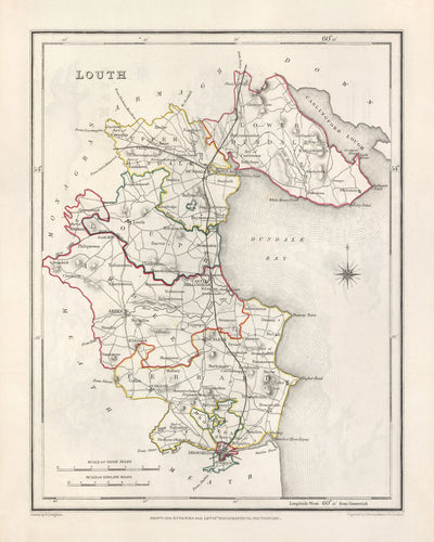 Old Map of County Louth by Samuel Lewis, 1844: Dundalk, Drogheda, Ardee, Carlingford, Cooley Peninsula