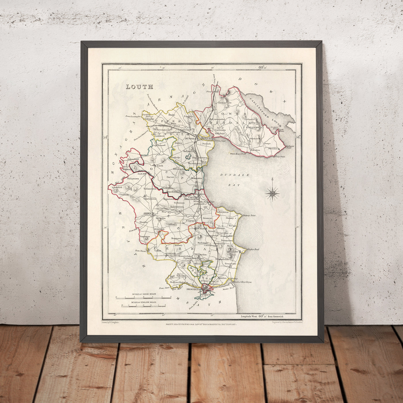 Old Map of County Louth by Samuel Lewis, 1844: Dundalk, Drogheda, Ardee, Carlingford, Cooley Peninsula