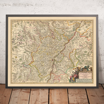 Carte ancienne de la Basse Alsace par Visscher, 1690 : Strasbourg, Karlsruhe, Pforzheim, Spire, Réserve des Vosges du Nord