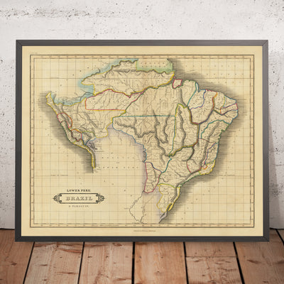 Alte Karte von Südamerika von Lizars, 1838: Amazonas, Rio de Janeiro, Lima, Berge, Grenzen 