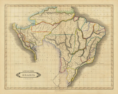 Alte Karte von Südamerika von Lizars, 1838: Amazonas, Rio de Janeiro, Lima, Berge, Grenzen 