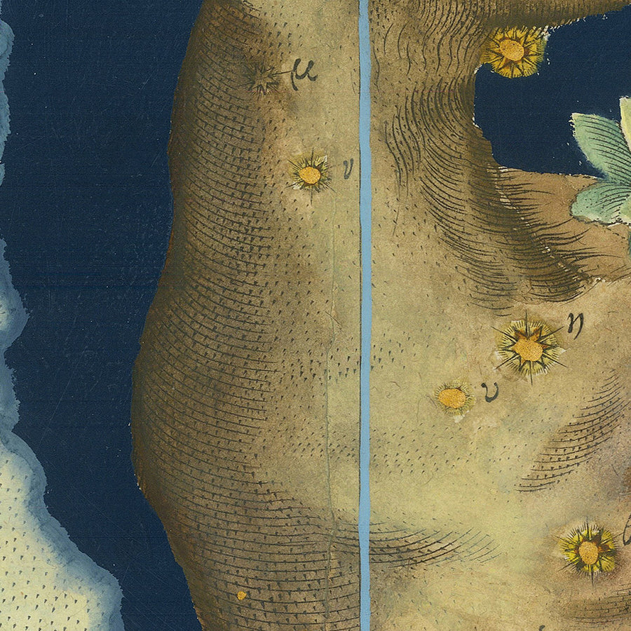 Antica mappa stellare di Lupus e Centaurus (Lupo e Centauro) di Johann Bayer, 1603 - Carta delle costellazioni celesti 