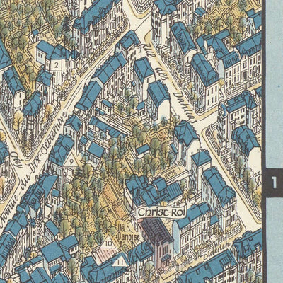 Old Pictorial Map of Luxembourg City by Bollmann, 1961: Adolphe Bridge, Grand Ducal Palace, Notre-Dame Cathedral, Municipal Park, Alzette River