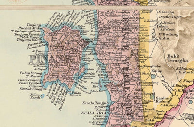 Old Map of the Malay Peninsula in 1898 by Cuylenburg & Stanford - Malaysia, Thailand, Singapore, Johor, Malacca