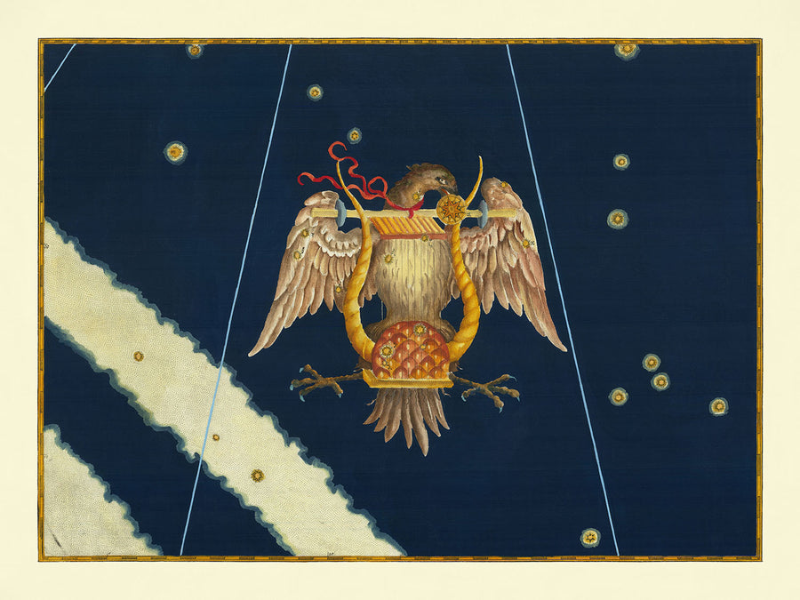 Antica mappa stellare di Lyra di Johann Bayer, 1603 - Mappa delle costellazioni celesti 