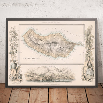 Alte Karte von Madeira von Fullarton, 1865: Funchal, Pico Ruivo, Funchal-Bucht, Vignetten, Topographie 