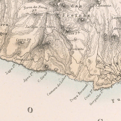 Ancienne carte de Madère par Fullarton, 1865 : Funchal, Pico Ruivo, Baie de Funchal, Vignettes, Topographie