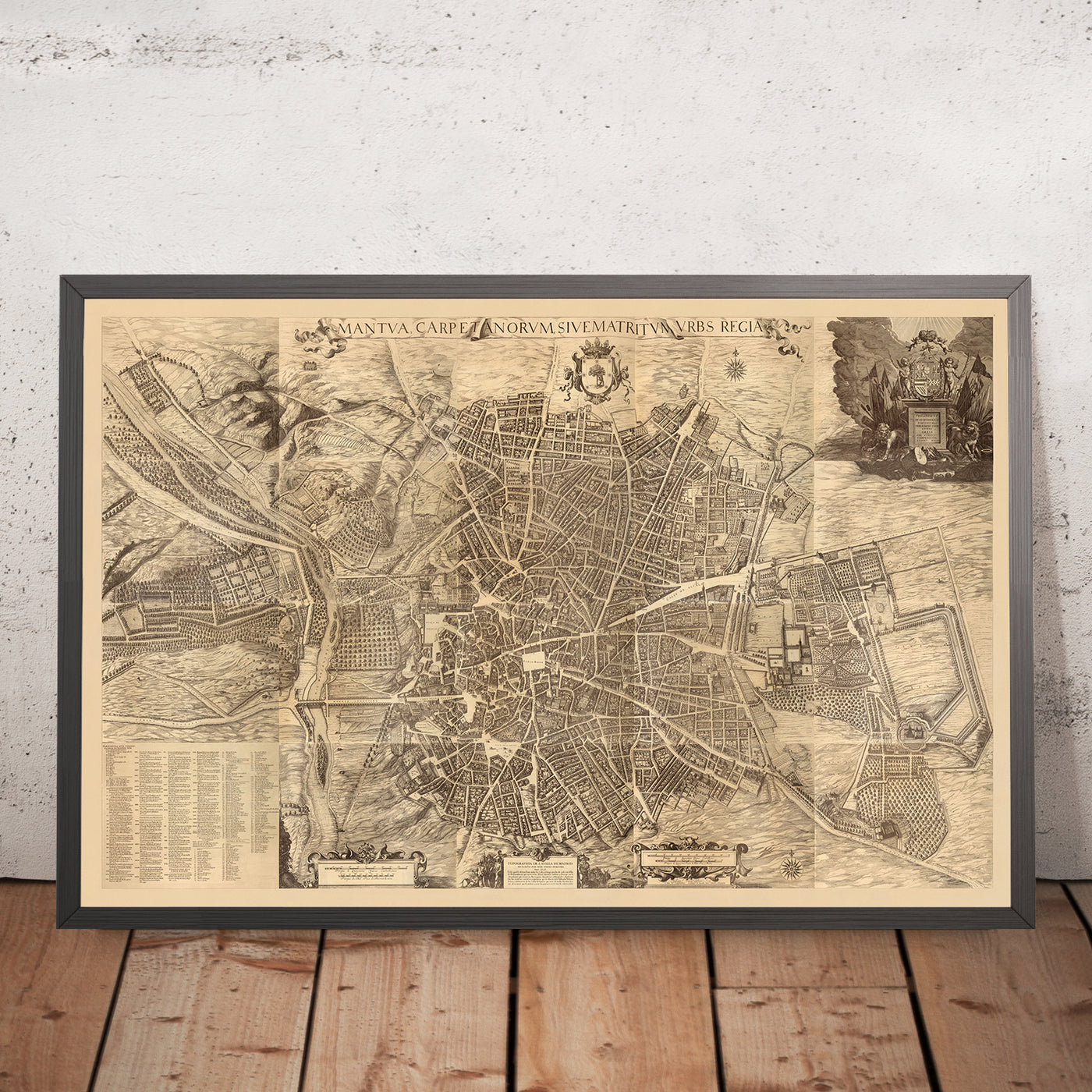 Mapa antiguo raro grande de Madrid por Teixeira, 1656: Plaza Mayor, Calle Mayor, Calle de Alcalá, Iglesias Mayores, Conventos 