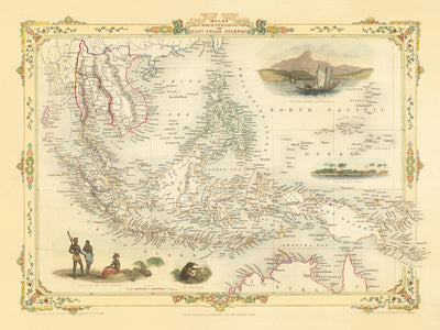Alte Karte des Malaiischen Archipels von Tallis & Rapkin, 1851: Borneo, Java, Sumatra, Philippinen, Neuguinea 