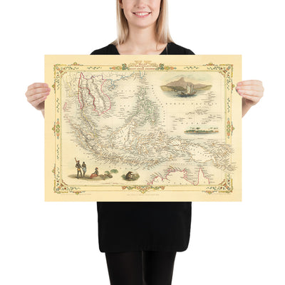 Alte Karte des Malaiischen Archipels von Tallis & Rapkin, 1851: Borneo, Java, Sumatra, Philippinen, Neuguinea 