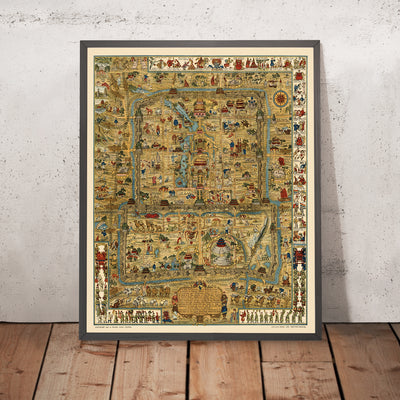 Alter pictorialer Stadtplan von Peking von Dorn, 1936: Verbotene Stadt, Himmelstempel, Sommerpalast, Ming-Gräber, Chinesische Mauer 
