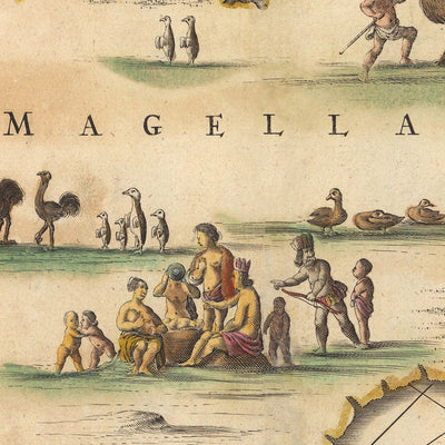 Antigua mapa del Estrecho de Magallanes por Visscher, 1690: Tierra del Fuego, Patagonia, Magallanes y Antártida Chilena, Río Gallegos, Riesco 