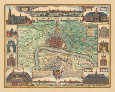 Old Map of Antwerp by Visscher, 1690: Antwerp, Bergen op Zoom, Hoogerheide, Stabroek, Drowned Land of Saeftinghe