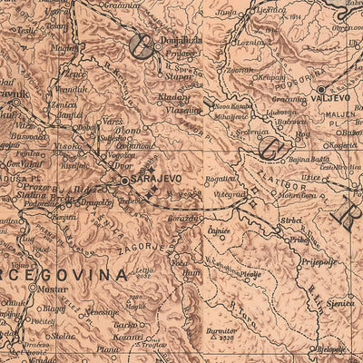 Gran mapa antiguo de Yugoslavia por Kolin, 1917: Serbia, Croacia, Montenegro, Eslovenia, Bosnia 
