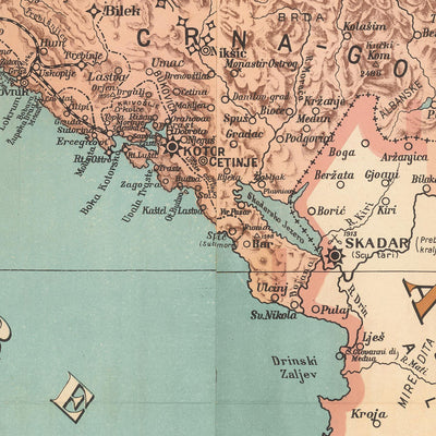 Gran mapa antiguo de Yugoslavia por Kolin, 1917: Serbia, Croacia, Montenegro, Eslovenia, Bosnia 