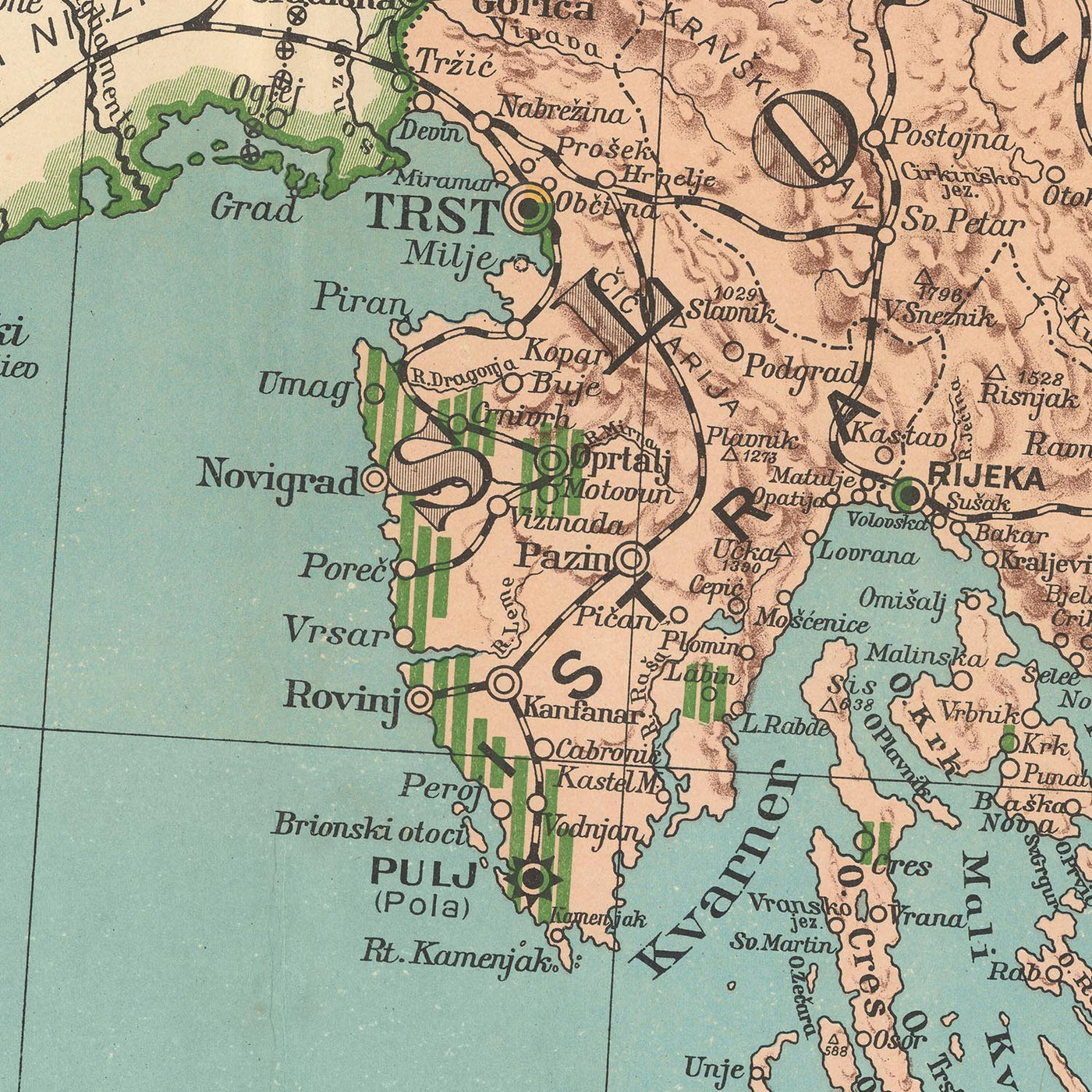 Gran mapa antiguo de Yugoslavia por Kolin, 1917: Serbia, Croacia, Montenegro, Eslovenia, Bosnia 