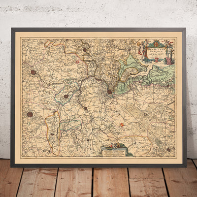 Mapa antiguo de Malinas y Ducado de Aarschot por Visscher, 1690: Amberes, Bruselas, Lovaina, Malinas, Sint-Niklaas