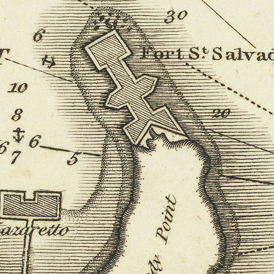 Ancien Messine, Sicile Carte Nautique par Heather, 1802 : Citadelle, Fort St. Salvador, Salines 