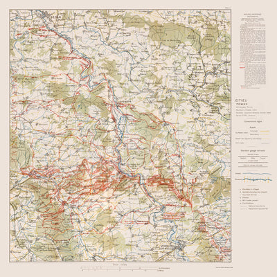 Ancienne carte militaire de l'offensive Meuse-Argonne de la Première Guerre mondiale par Pershing, 1918 : Verdun, Montfaucon, Sedan, Romagne, Cunel 