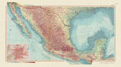Old Map of Mexico, 1967: Baja California, USA-Mexico Border Cities, Houston, Texas, Mexico City
