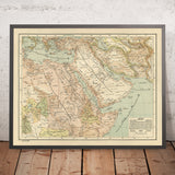Ancienne carte arabe du Moyen-Orient par Esref, 1893 : Empire ottoman, Jérusalem, La Mecque, Péninsule arabique 