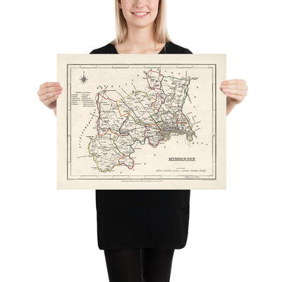 Old Map of Middlesex by Samuel Lewis, 1844: London, Westminster, Kensington, Chelsea, Richmond