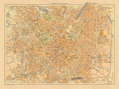 Alte Karte von Mailand, 1935: Via Pallavicino Eisenbahngleis, San Marco Kanal und See, Piazza Duomo 
