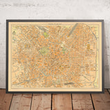 Ancienne carte de Milan, 1935 : voie ferrée de Via Pallavicino, canal San Marco et lac, Piazza Duomo 