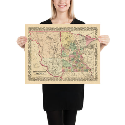 Old map of Minnesota & Dakota by Colton, 1860: St. Paul, Minneapolis, St. Anthony, Mendota, and Pembina